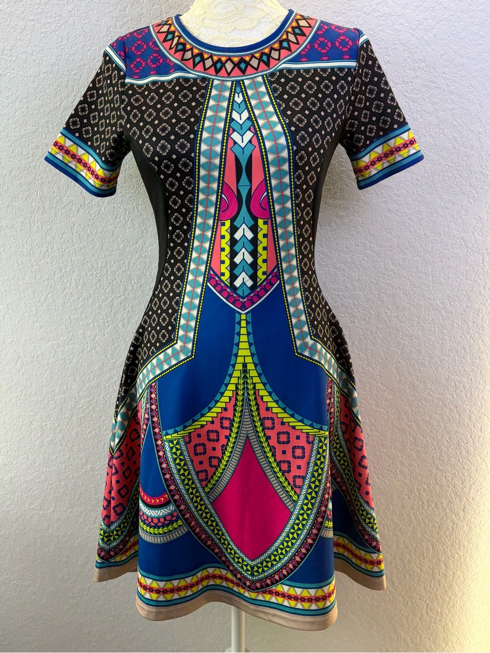 Flying Tomato Multicolor Bold Pattern Printed A-Line Fit Flare Mini Dress Small